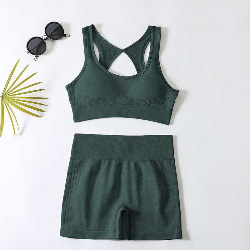 European and american yoga outfit set - women's yoga sports bra, fitness tank top, running sports yoga shorts set