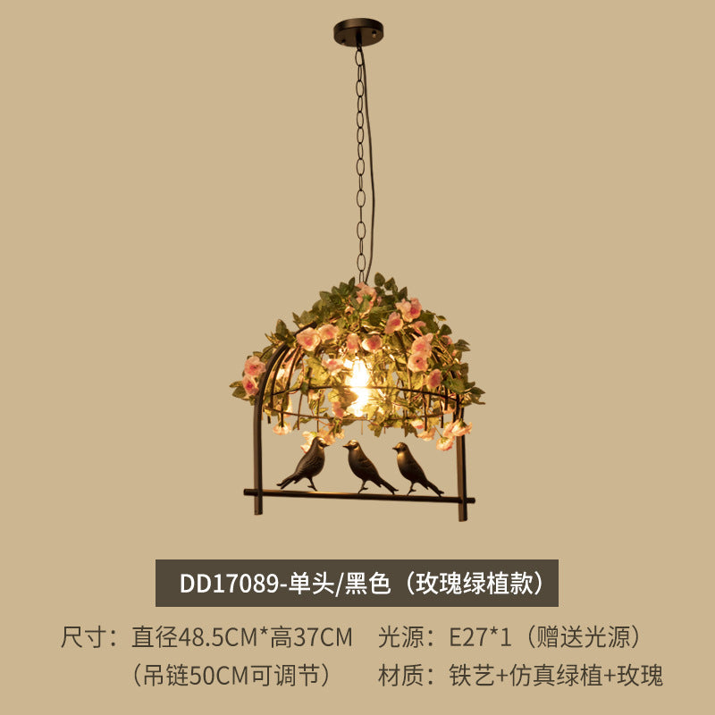American industrial wind wrought iron bar counter plant bird cage chandelier creative personality art retro restaurant lamp green plant light