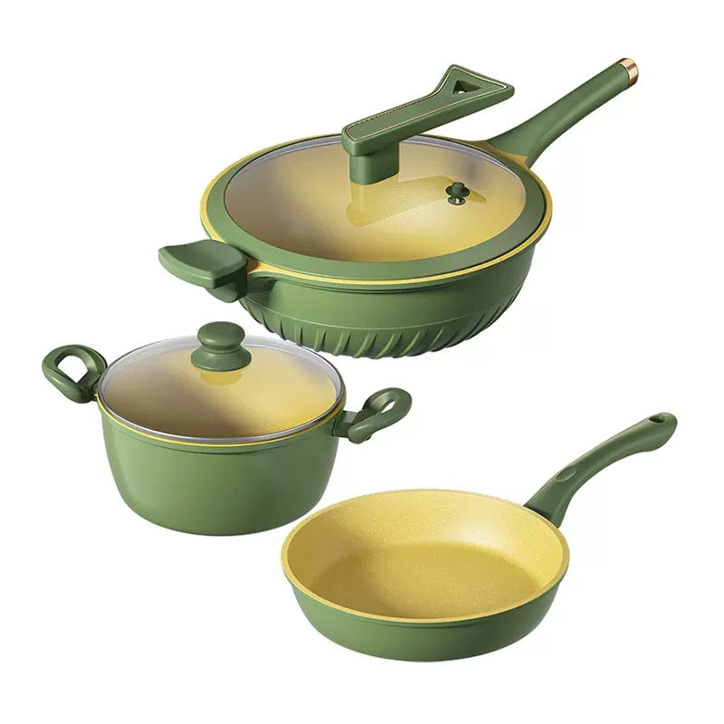 Luxury avocado green non-stick cookware set - perfect for home use. includes a stockpot, frying pan, and induction-compatible cookware. ideal as a gift set