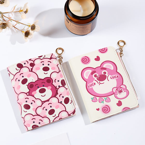Cute strawberry bear cartoon change purse female personality niche large capacity multi-card position ultra-thin and small anti-degaussing card holder