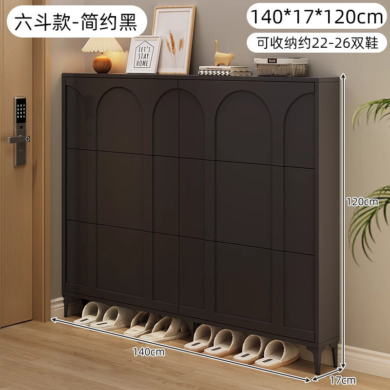 Ultra-thin tipping shoe cabinet cream style for home door small narrow entrance door shoe cabinet space-saving entrance cabinet all-in-one shoe rack