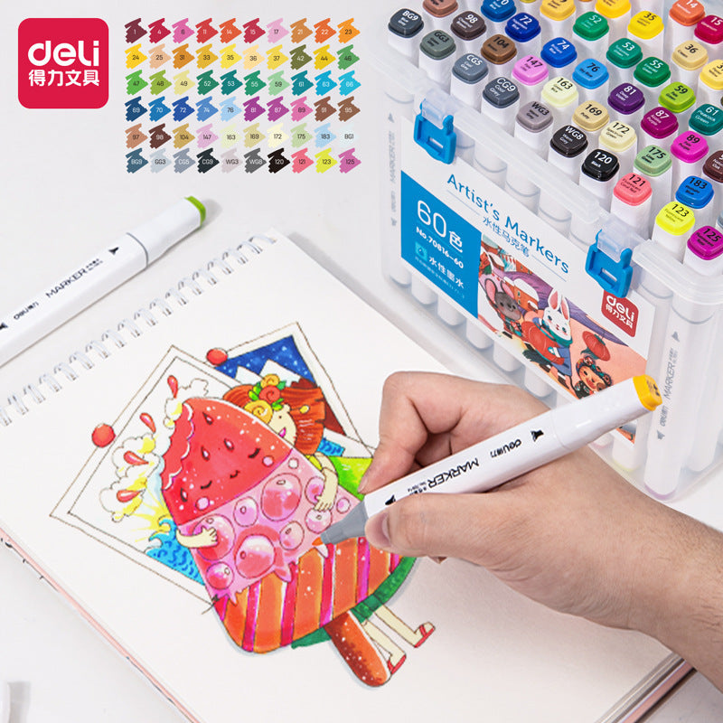 Deli Children's Washable Soft Head Marker 48 Colors Student Watercolor Pen 36 Double Head Color Brush Wholesale