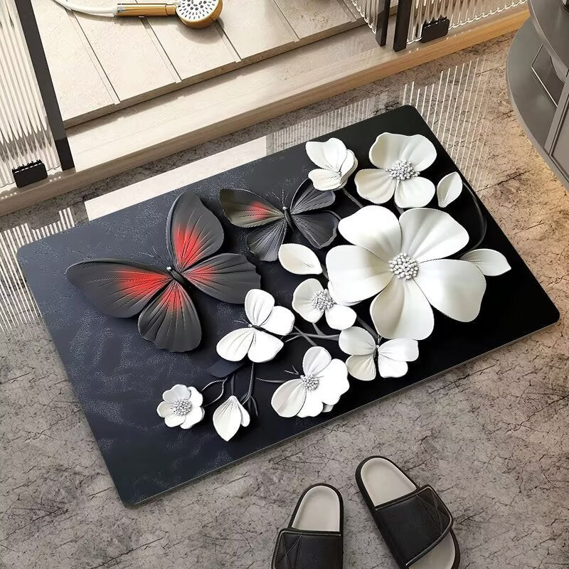 stereo butterfly soft diatom mud kitchen floor mat bathroom door absorbent quick-drying mat non-slip mat bathroom carpet
