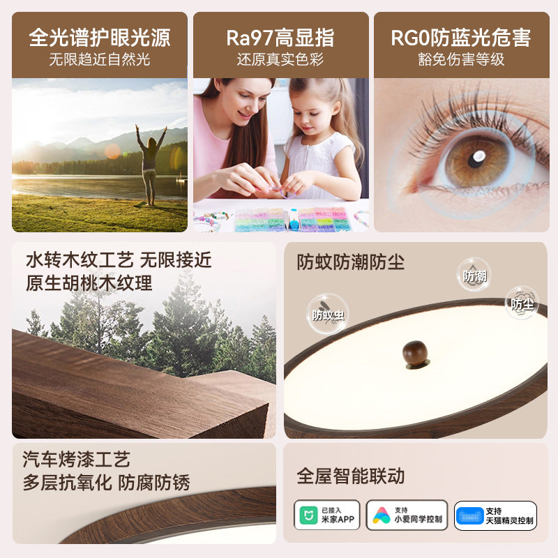 Bedroom light ceiling light ultra-thin walnut wood grain color modern simple atmosphere B & B book room Zhongshan lighting E