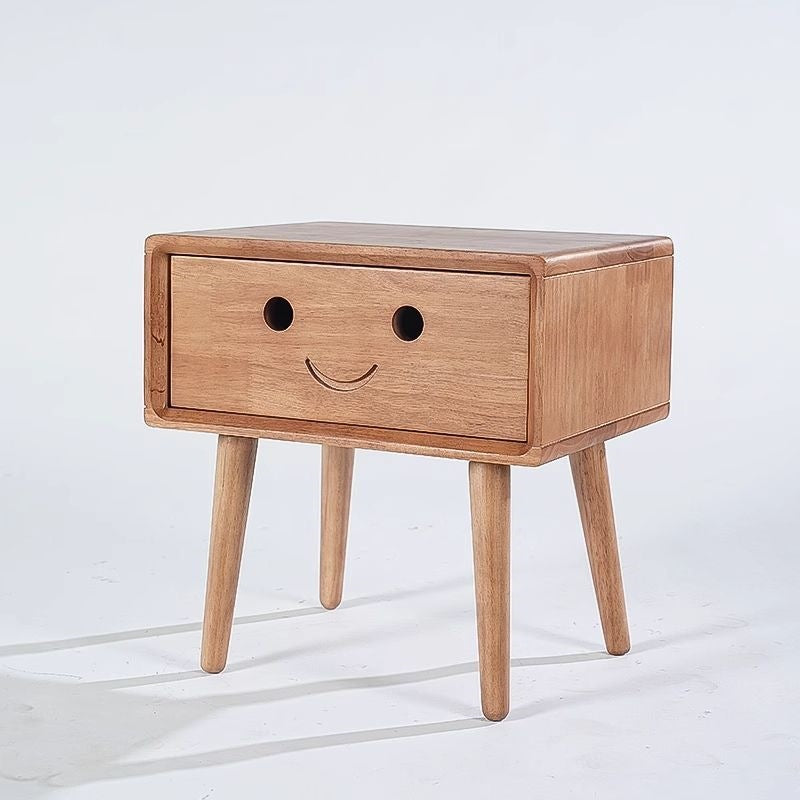 Nordic solid wood bedside table, kids' japanese-style rattan woven robot bedroom storage cabinet, mini simple drawer for small apartments
