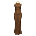 fashionsummernew arrivalknittinghalter sleeveless long dresspure colortightsexybacklessdress women