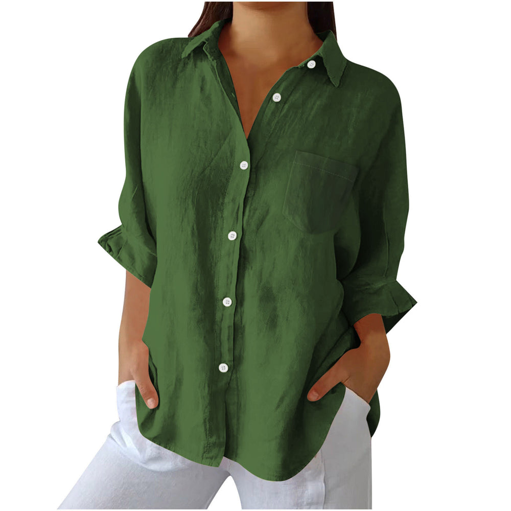 european and american  spring new arrival cotton linen button pocket shirt jacket loungewear casual women's top