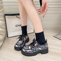 plus size small leather shoes women's british style flatsspring & fallprintingthick sole thick high heel loafersfashion