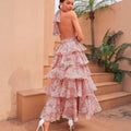spring new arrival: european and american style women's fashionable and sexy v-neck camisole dress with multi-layered print