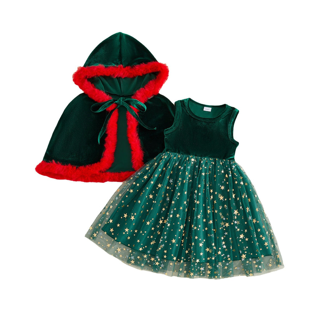 Girls' christmas party cape & mesh dress set