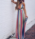 2025 new spring/summer cross-border fashion women's long dress - sexy deep v rainbow mesh suspender dress