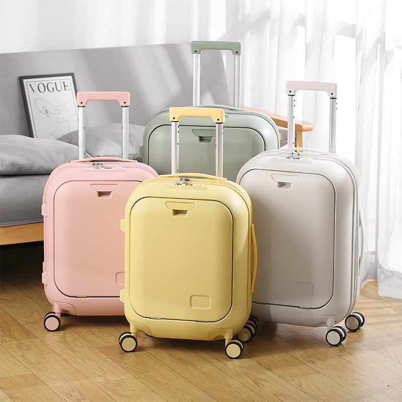 Multifunctional front open small suitcase 20 inch boarding password suitcase 240,000 wheel anti-drop trolley leather case