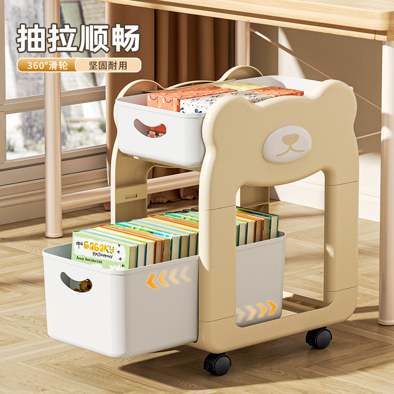 Mobile under-desk bookshelf organizer - portable trolley for students, home, dorm, and desktop storage