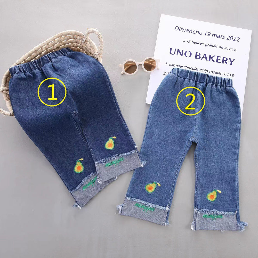 New spring embroidered kids' pants: korean style casual versatile girls' straight-leg jeans, baby wide-leg fashion trousers