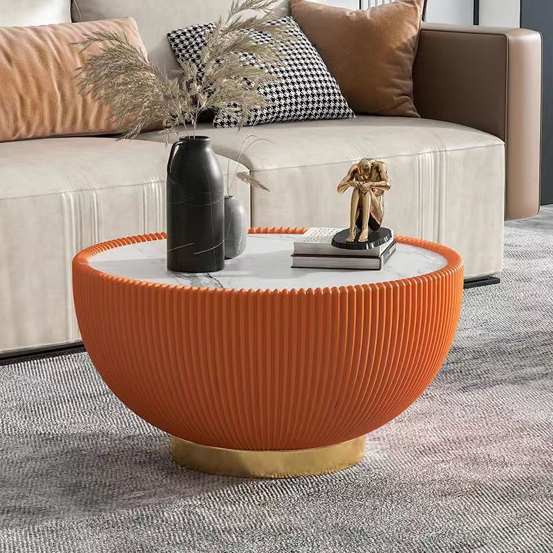 Nordic light luxury coffee table modern living room table small apartment size combination round rock slab leather creative bowl coffee table