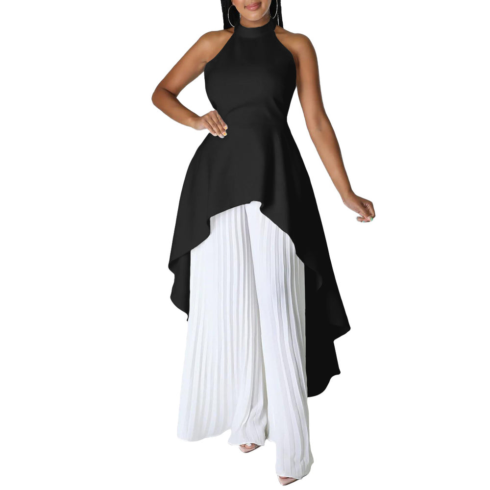D372export cross-border fashion casual suit summer socialite private clothes backless top pleated wide-leg pants european and american suit