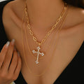 Sweater necklace for women wholesale european and american cross-border autumn and winter jewelry personalized punk diamond multi-layered cross pendant