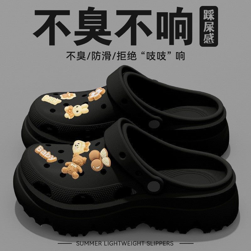 Pregnant women's high heels non-slip soft bottom crocs women's 2025new arrivaloutwearsummerpvcthick sole toe cap slippers