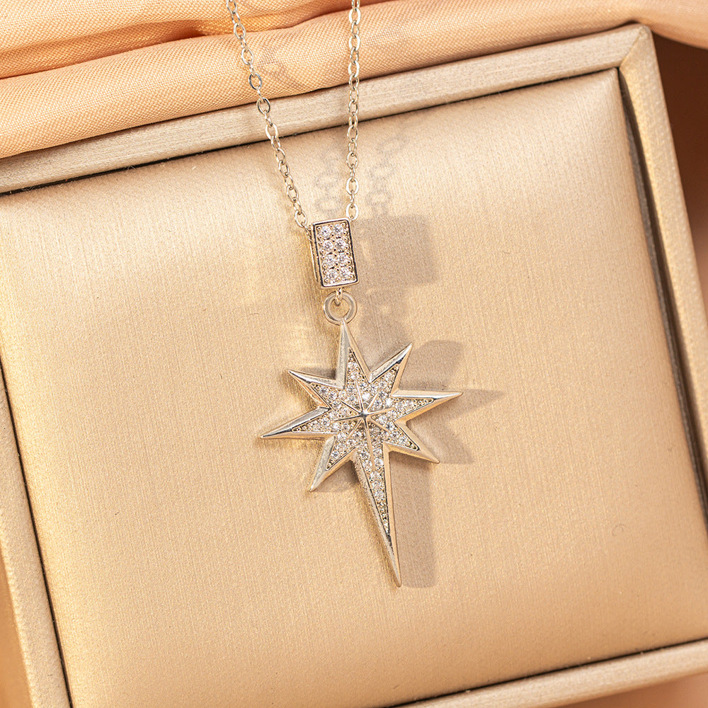 [titanium steel] fashion hot-selling eight-pointed star necklace for women, fashionable, light and luxurious, personalized and high-end clavicle chain jewelry