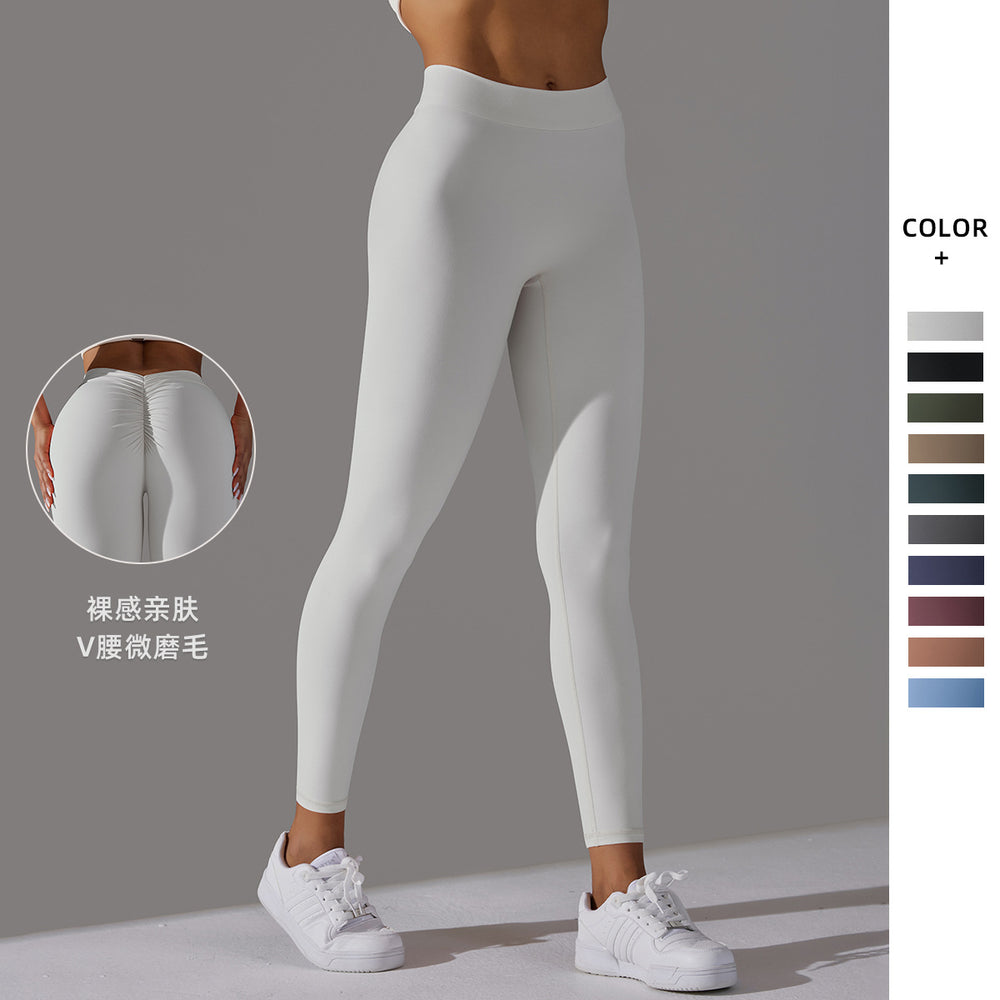 Fashionnew arrival butt lift and tummy control without embarrassing line elastic tight yoga pants v waist brushed nude sports fitness pants