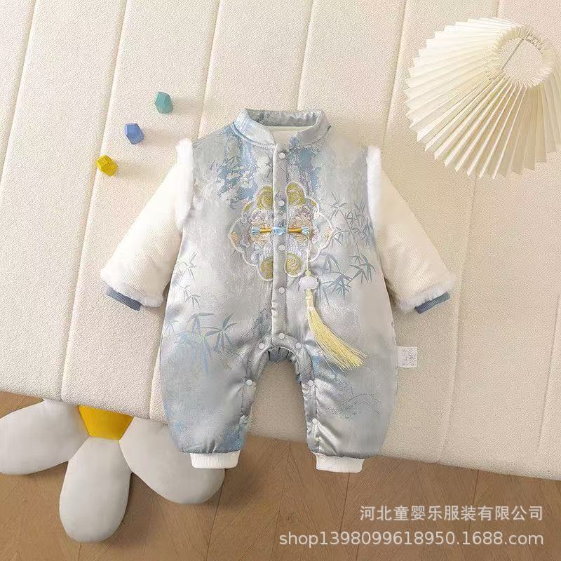 Baby chinese style full month hundred days one year old clothes baby onesie chinese style ha yi dress thickened long sleeves crawling suit