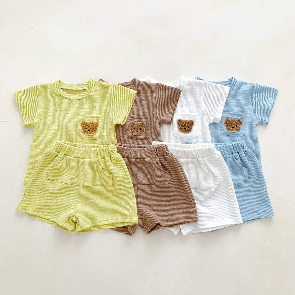 korean style ins kids summer bear outfit - baby boys & girls short sleeve & shorts casual two-piece set