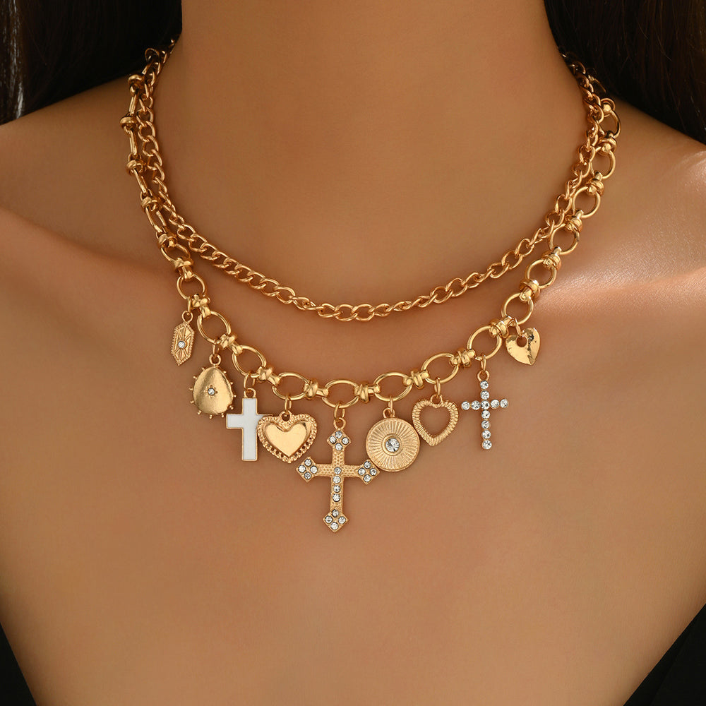Wholesale cross necklaces - cross-border, niche, high-end jewelry & accessories - hip-hop punk style pendants - heart necklaces for women