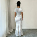 Women's summer  new arrival: bubble sleeve v-neck fitted waist slimming elegant mermaid maxi dress - french polka dot style