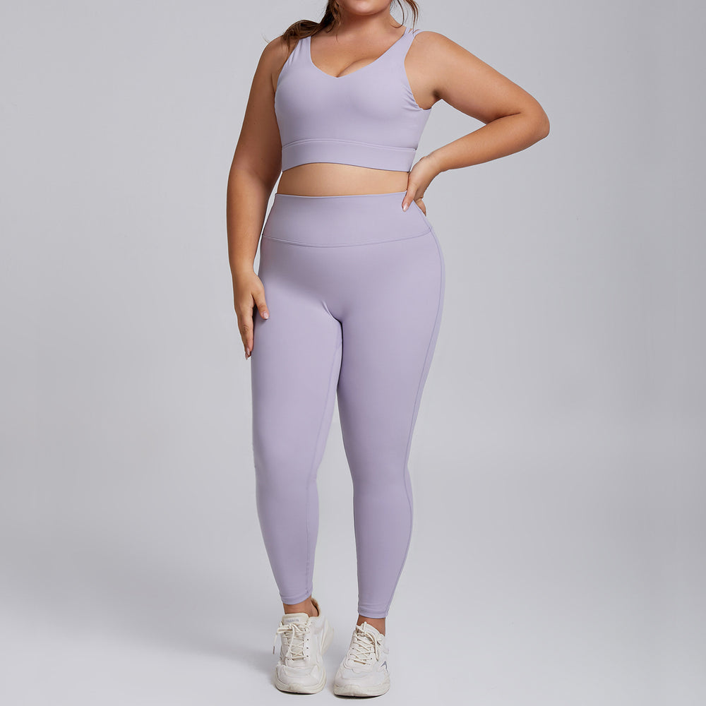 plus size high elastic yoga fitness wear women's brushed nude yoga wear suit running bubble wrap sportswear