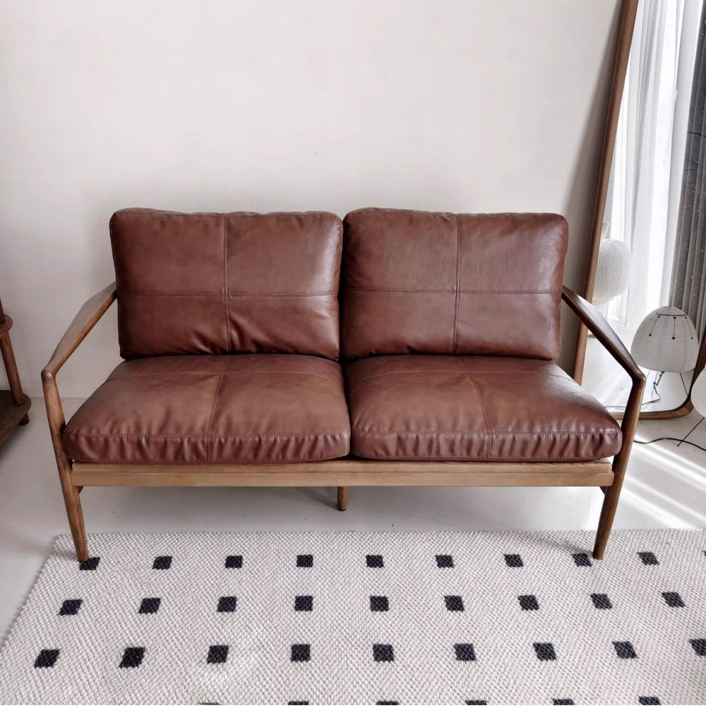 Vintage saddle chair - home living room balcony retro solid wood single leisure chair - designer style light luxury sofa chair
