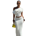 Fashion styleexport designfashion women's oblique collar silmtube top one shoulder skirt suitelegant outdoor long two-piece set