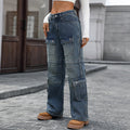 European and american cross-border women's spring/autumn new arrivals:  independent store washed heavy-duty multi-pocket denim cargo pants for women
