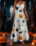 halloween pattern printing longdressv neckloose vacation suspender skirt