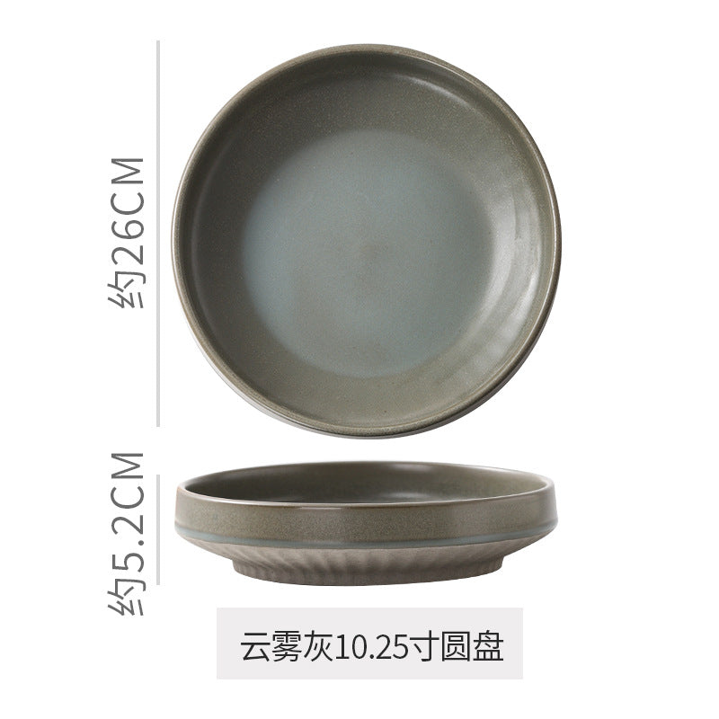 Retro stoneware dinner plate clay deep plate fruit salad plate japanese breakfast dessert plate pasta plate restaurant hotel plate