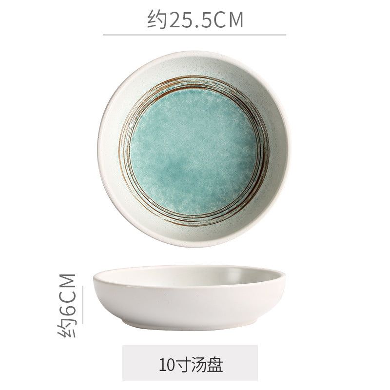 Personalized retro ink style ceramic tableware bowls, plates, dishes, restaurant for home threaded dessert plate, good-looking western dinner plate