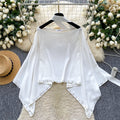Classy sense of niche autumn wear lazy style asymmetrical bat sleeve shirt women's autumfashion beaded loose blouse trendy