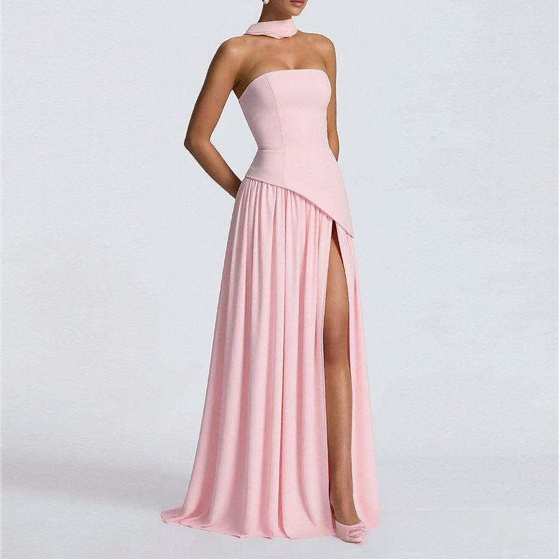 summer new arrivals: cross-border fashion women's clothing - elegant & sexy backless pleated slit cami dress