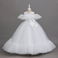 girls' off-the-shoulder lace patchwork long mesh princess dress - ready stock wholesale flower girl dress