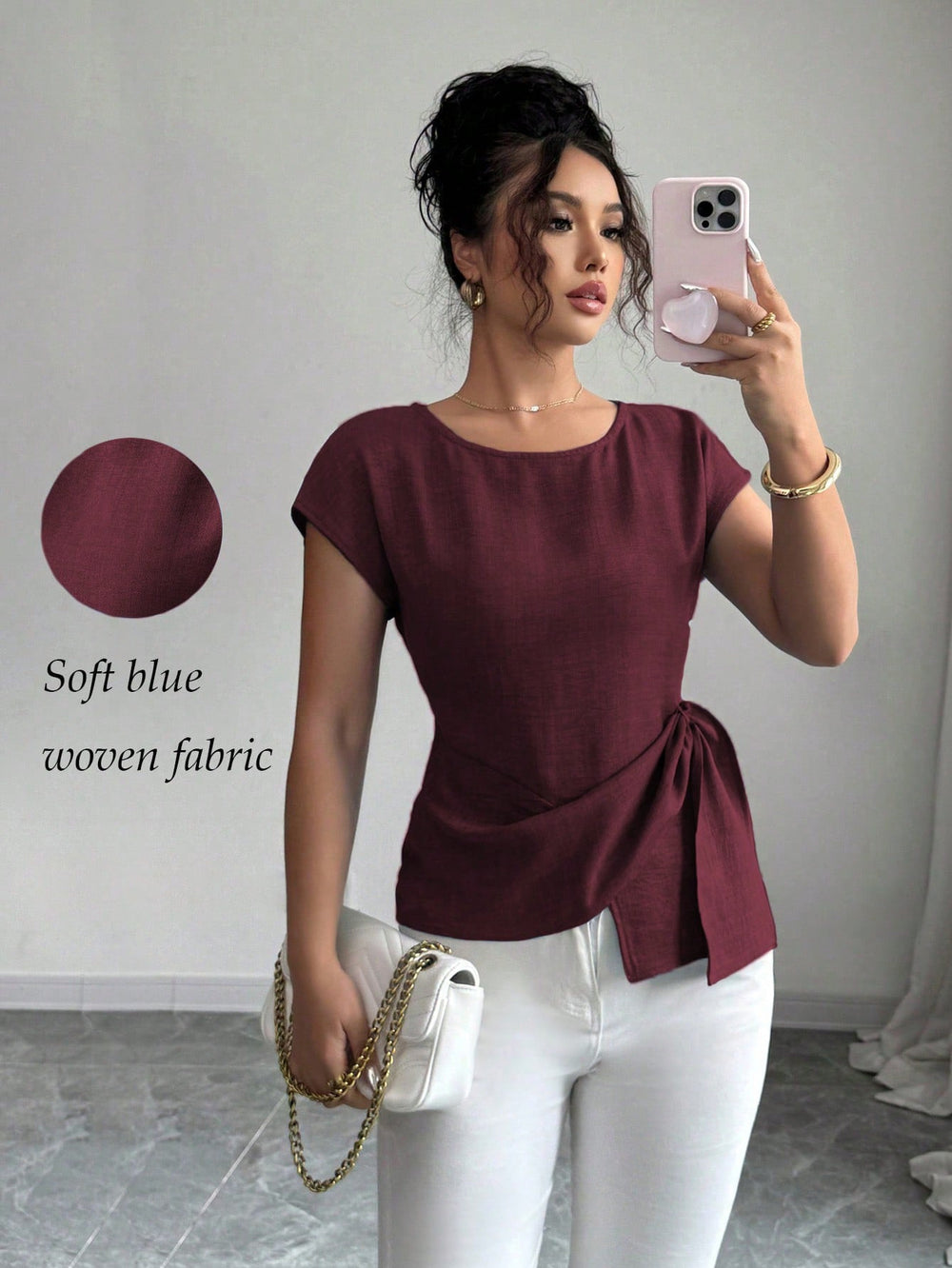 cross-border fashion casual crew neck solid color asymmetrical ruffle hem tank top short sleeve top for  us & europe