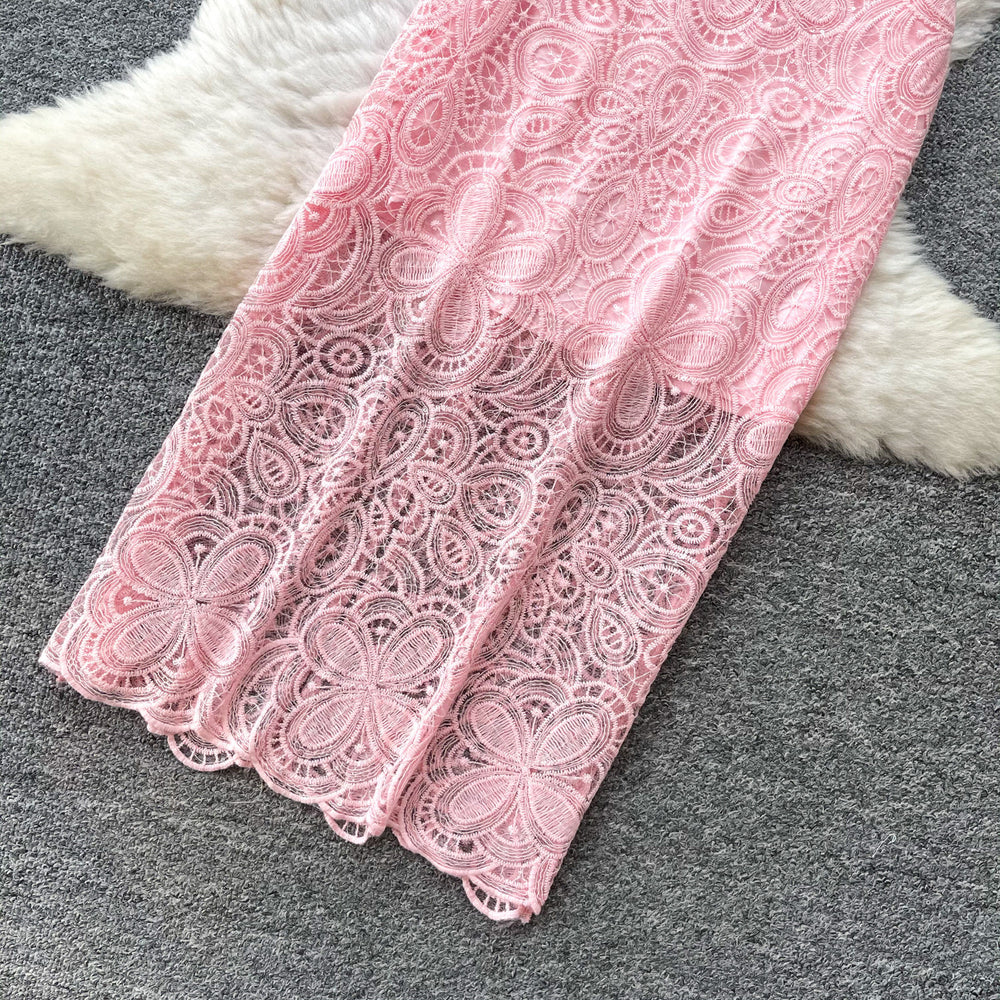 French chic lace cutout elegant two-piece set for women -  spring/autumn slim-fit high-end style