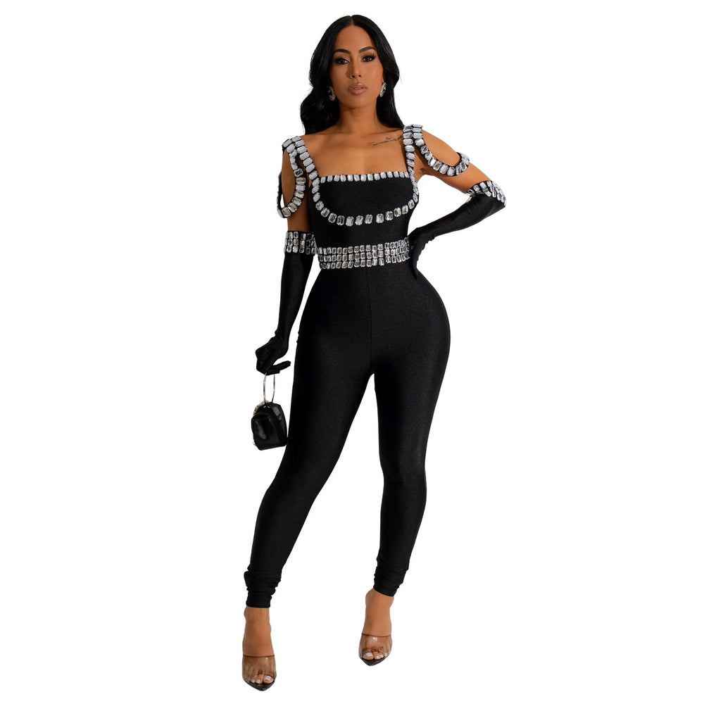 C7001 cross-border   independent station fashionfashion women's new style suspender hot diamond long jumpsuit
