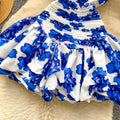 French holiday style one shoulder tube top puffy skirt women's clothing niche style pleated elastic off-shoulder hem ruffles skirt