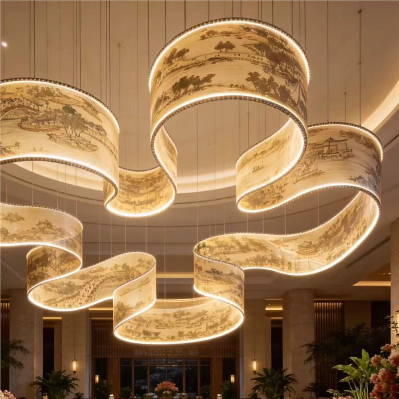 New chinoiserie chandelier uv streamer printing lobby hotel banquet hall shape art luminous sales department decorative chandelier
