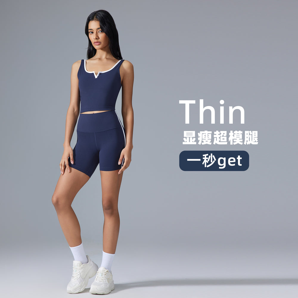 Outdoor fitness cycling shorts high waist hip lifting yoga pants tight stretch three-point sports shorts women's summer d25153