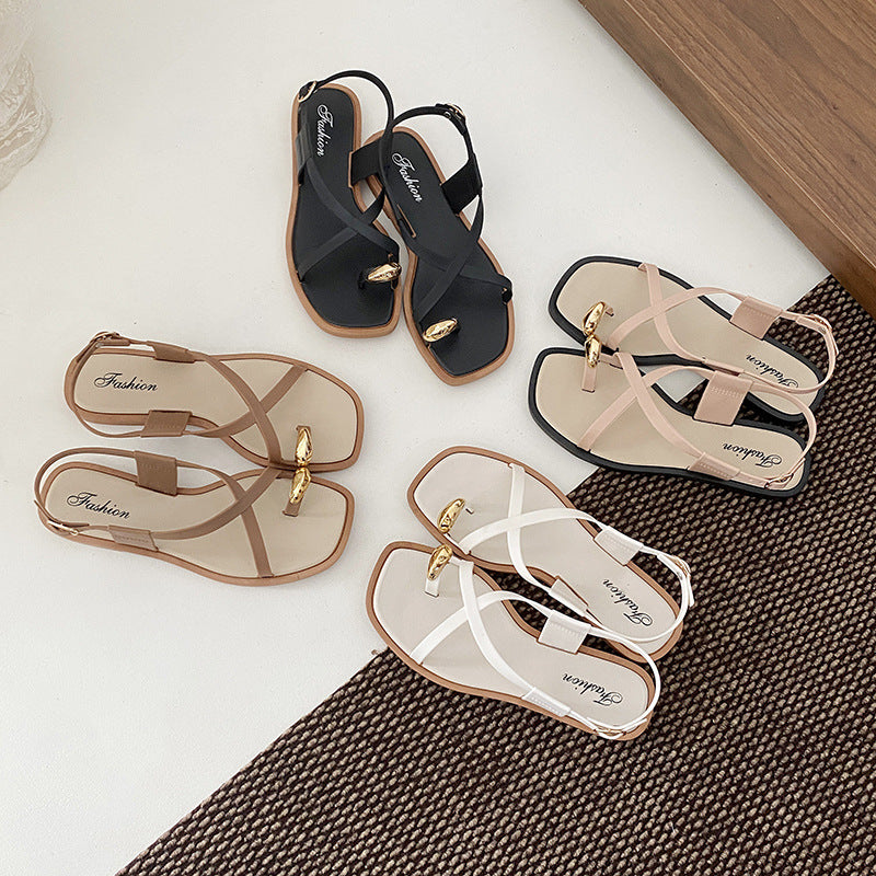 new arrival toe sandals women's summeroutwearpopularflatsfrenchclassy one-piece sandals for women