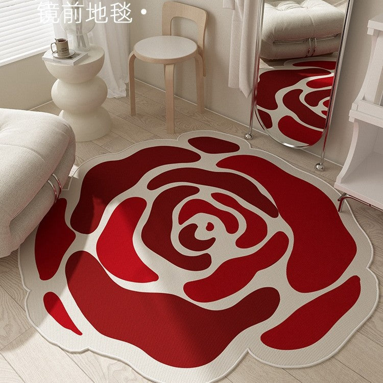 Camellia special-shaped carpet, living room light luxury premium floor mat, bedroom, cloakroom, foot mat, makeup room, study, rotating chair cushion