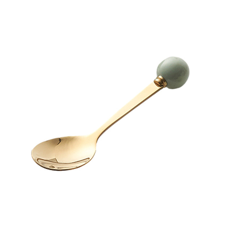 Simple macaron glazed ceramic handle fruit fork creative stainless steel fork spoon high-value home dessert spoon