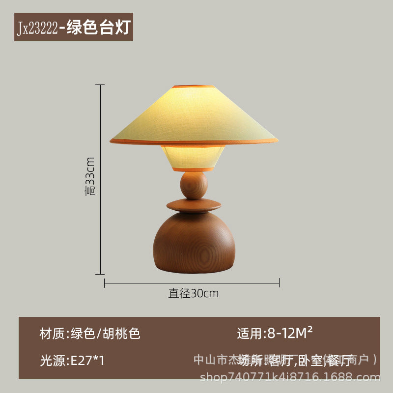 Medieval style pleated fabric double-layer log spherical base warm light table lamp b&b guest room bedroom tea room wabi-sabi style