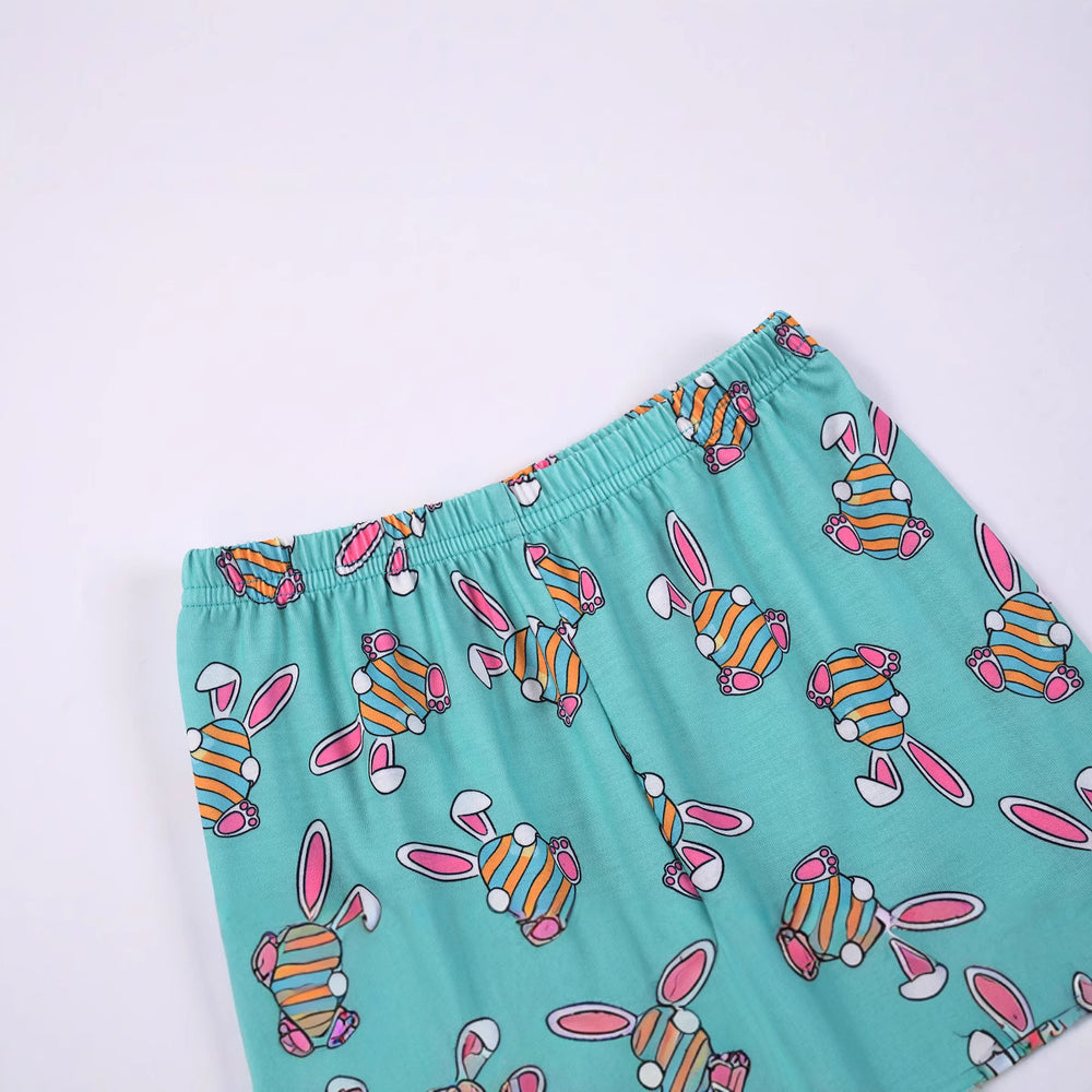 Flame-retardant fabric cross-border foreign trade summer fresh green girl home cute rabbit holding egg 2-piece set