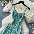 French riviera style green polka dot cami dress - women's summer versatile high-waisted slimming elegant maxi dress